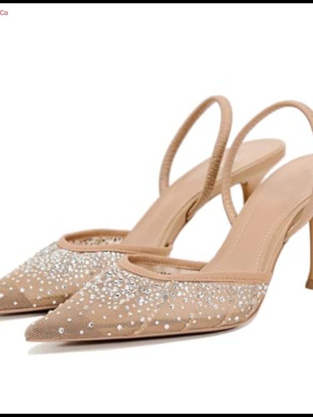 Pearl Rhinestone Slingback Kitten Heels Pointed Toe PVC Mesh
